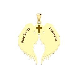Guardian Angel Wings 14K Gold Pendant with Aquarius Zodiac Sign 