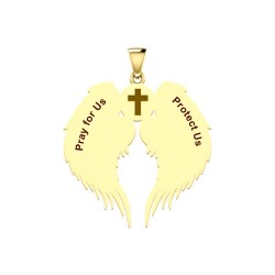 Guardian Angel Wings 14K Gold Pendant with Aquarius Zodiac Sign 