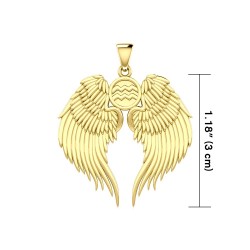 Guardian Angel Wings 14K Gold Pendant with Aquarius Zodiac Sign 