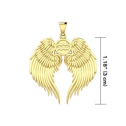 Guardian Angel Wings 14K Gold Pendant with Aquarius Zodiac Sign 