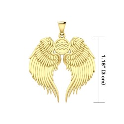 Guardian Angel Wings 18K Gold Pendant with Aquarius Zodiac Sign 