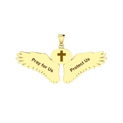 Guardian Angel Wings 14K Gold Pendant with Pisces Zodiac Sign 