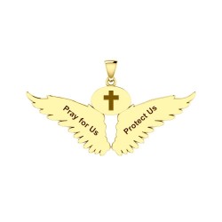 Guardian Angel Wings 14K Gold Pendant with Taurus Zodiac Sign 