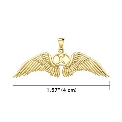 Guardian Angel Wings 18K Gold Pendant with Gemini Zodiac Sign 