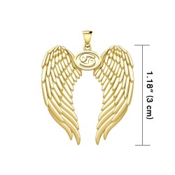 Guardian Angel Wings 18K Gold Pendant with Cancer Zodiac Sign 