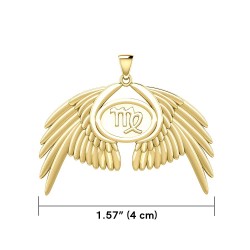 Guardian Angel Wings 18K Gold Pendant with Virgo Zodiac Sign 