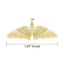 Guardian Angel Wings 18K Gold Pendant with Libra Zodiac Sign 