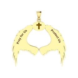Guardian Angel Wings 14K Gold Pendant with Sagittarius Zodiac Sign 