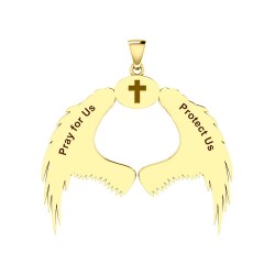 Guardian Angel Wings 14K Gold Pendant with Sagittarius Zodiac Sign 