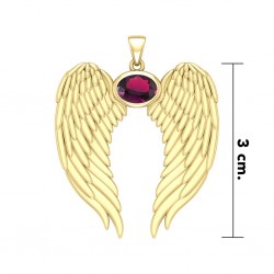 Guardian Angel Wings Gold Pendant with Oval Ruby Birthstone 