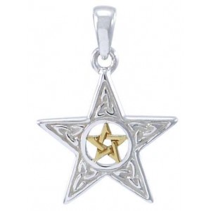 Celtic Double Pentagram Pendant in Sterling Silver and Gold