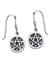 Pentagram Pentacle Dangle Earrings in Sterling Silver