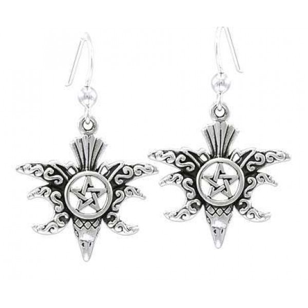 Raven Pentacle Moon Sterling Silver Earrings