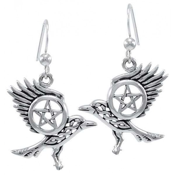 Raven Pentacle Sterling Silver Earrings