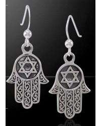 Hamsa Star of David Sterling Silver Earrings