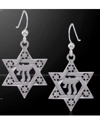 Chai Star of David Sterling Silver Earrings