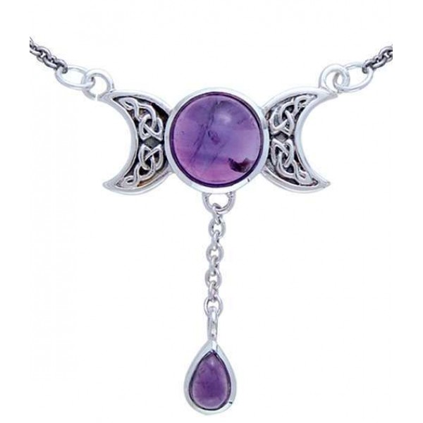 Celtic Triple Moon Necklace with Amethyst for Spirituality