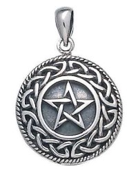 Knotwork Bordered Pentacle Pendant in Sterling Silver