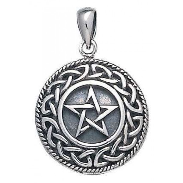 Knotwork Bordered Pentacle Pendant in Sterling Silver