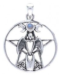 Moon Goddess Pentacle Pendant with Gemstone