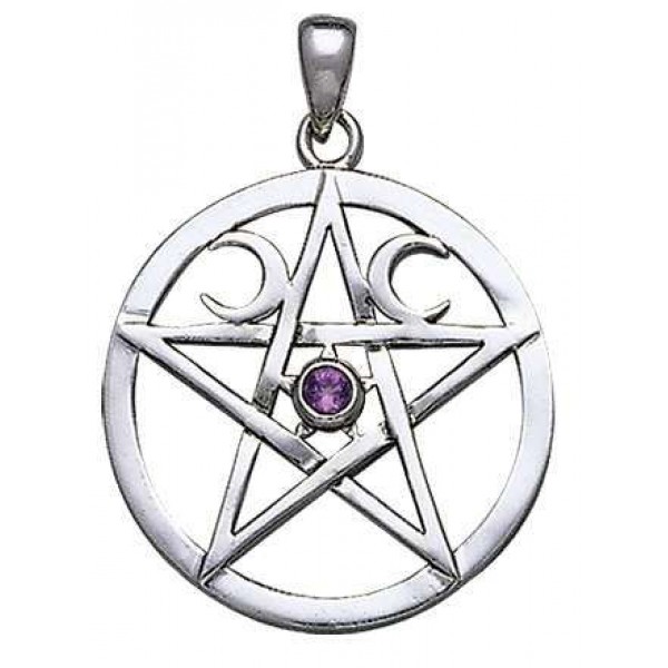 Moon Pentacle Pendant with Gemstone