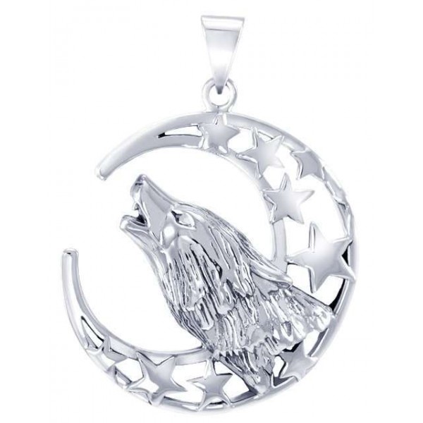 Howling Wolf Crescent Moon Pendant