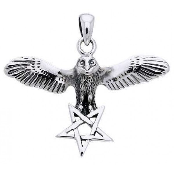 Flying Owl Pentagram Sterling Silver Pendant
