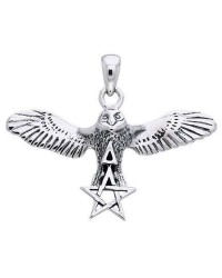 Flying Owl Triangle and Pentagram Sterling Silver Pendant