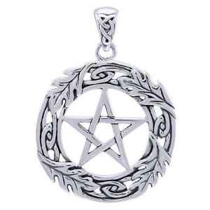 Celtic Oak Leaf Pentacle Sterling Silver Pendant