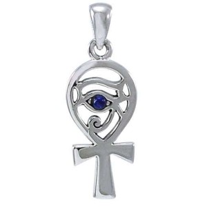 Ankh Eye of Horus Sterling Silver Pendant with Lapis