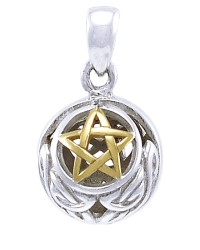 Hollow Ball Celtic Knot Pentacle Silver and Gold Pendant