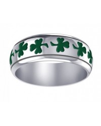 Celtic Green Shamrock Band Ring