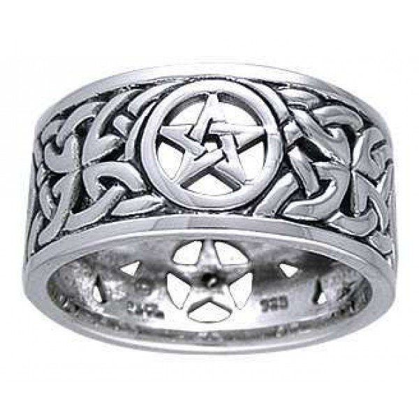 Pentacle Open Knotwork Sterling Silver Ring