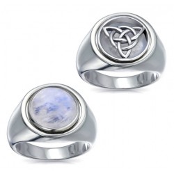 Celtic Triquetra with Rainbow Moonstone Flip Ring