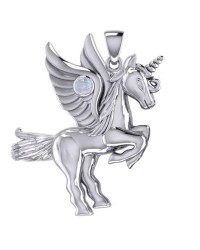 Mythical Winged Unicorn Pendant with Rainbow Moonstone