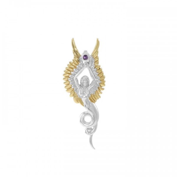 Captured by the Grace of the Angel Phoenix Gold Accent Pendant