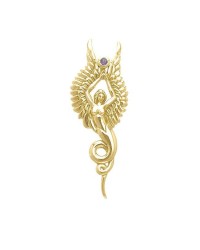Captured by the Grace of the Angel Phoenix 14K Solid Gold Pendant