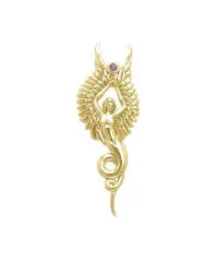 Captured by the Grace of the Angel Phoenix 14K Solid Gold Pendant