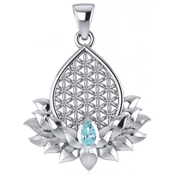 Lotus Flower of Life Blue Topaz Pendant