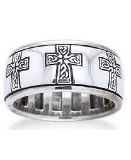Celtic Cross Sterling Silver Fidget Spinner Ring