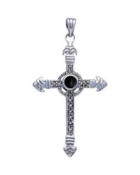 Celtic Cross Marcasite & Black Onyx Pendant 