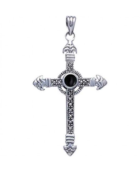 Celtic Cross Marcasite & Black Onyx Pendant 