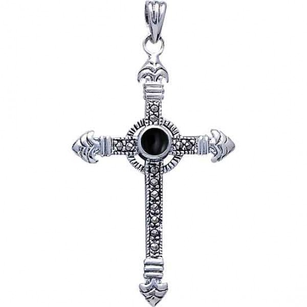 Celtic Cross Marcasite & Black Onyx Pendant 