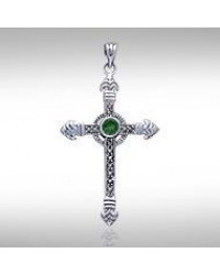 Celtic Cross Marcasite & Emerald Pendant 