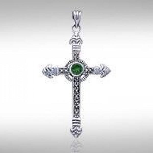 Celtic Cross Marcasite & Emerald Pendant 