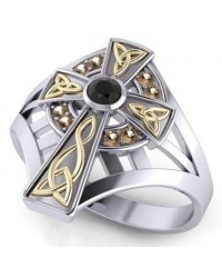 Braided Celtic Cross Silver and Gold Ring