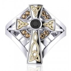 Braided Celtic Cross Silver and Gold Ring