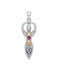 Celtic Goddess Pendant with Gold Accents and Ruby Birthstone