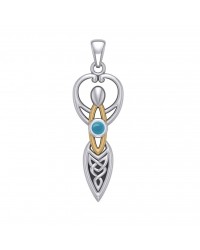 Celtic Goddess Pendant with Gold Accents and Turquoise Birthstone