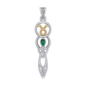 Celtic Goddess Taurus Zodiac Symbol Pendant with Emerald